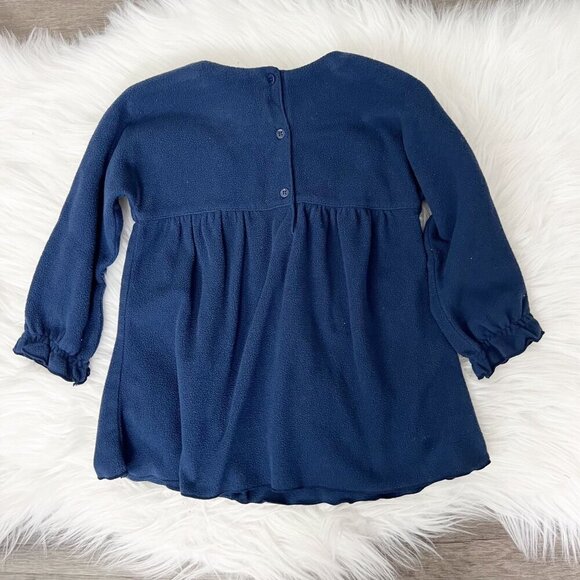 Angel Dear 12-18M Navy Blue Fleece Long Sleeve Embroidered Floral Dress - Picture 2 of 4